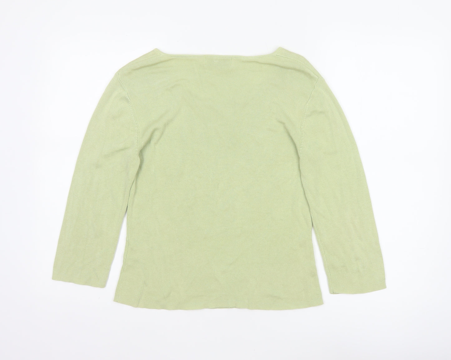 Fairweather Women Green M Square Neck Knit Pullover Jumper Cotton Rayon