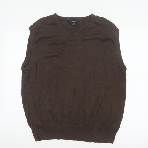 Jones New York Men’s Brown XL Cotton V-Neck Fine Knit Vest