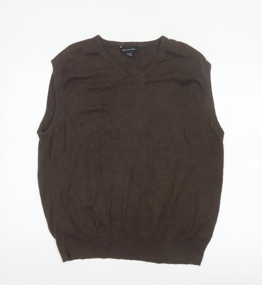 Jones New York Men’s Brown XL Cotton V-Neck Fine Knit Vest