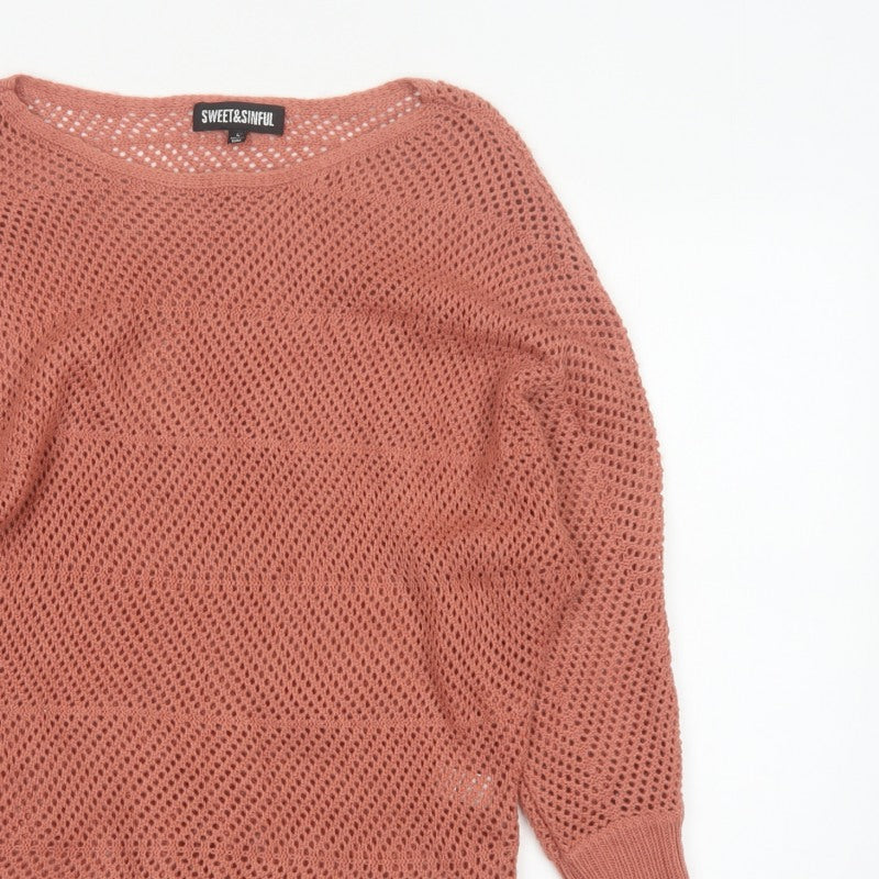 Additional view of Sweet & Sinful Women’s Pink L Open-Knit Dolman Sleeve jumper