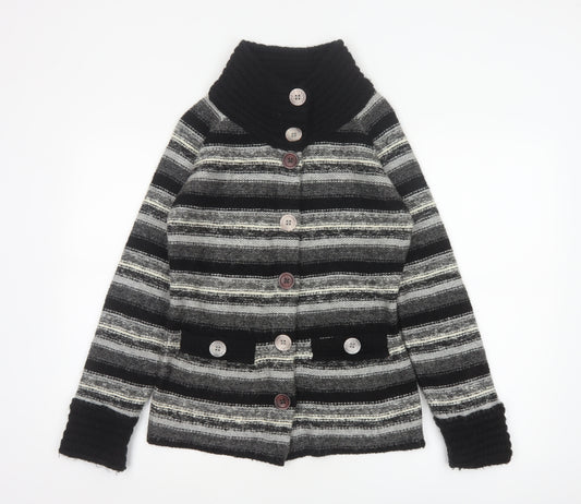 Per Una Women Grey Striped Chunky Knit Cowl Neck Cardigan Size S
