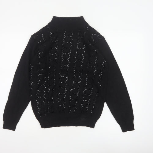 Alfred Dunner Women’s Black S Sequin Mock Neck Knit Pullover Jumper