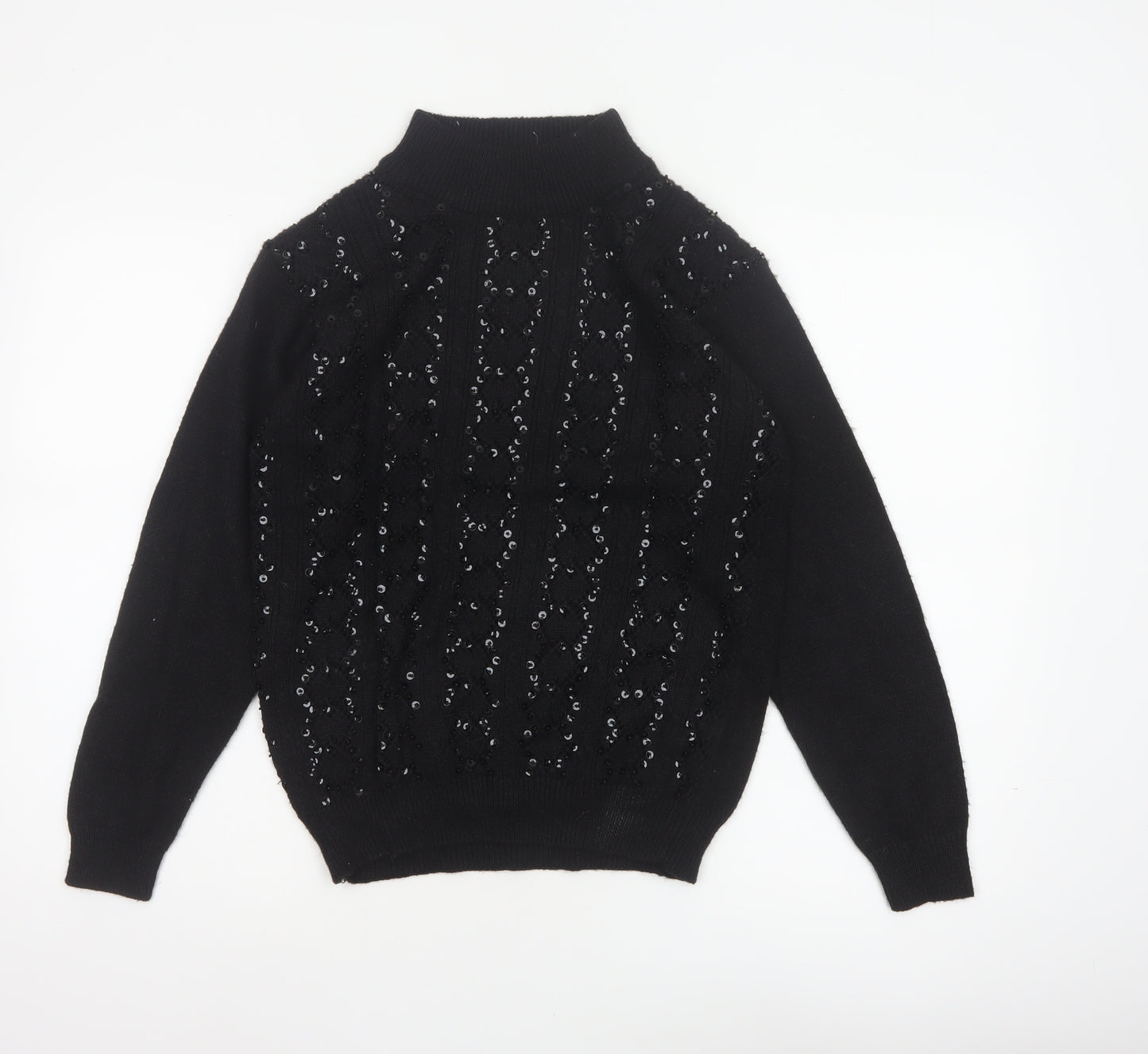 Alfred Dunner Women’s Black S Sequin Mock Neck Knit Pullover Jumper