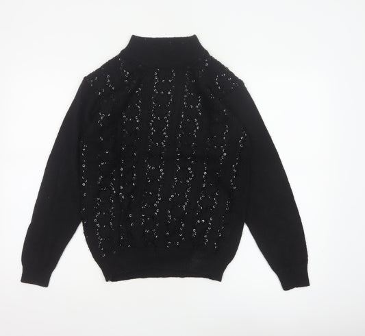 Alfred Dunner Women’s Black S Sequin Mock Neck Knit Pullover Jumper