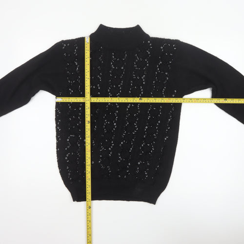 Alfred Dunner Women’s Black S Sequin Mock Neck Knit Pullover Jumper