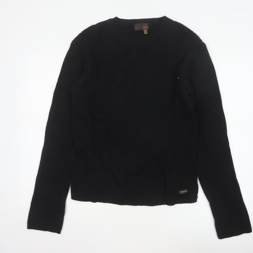 Gas Men’s Black XL Rib Knit Cotton Wool Crew Neck Pullover Jumper