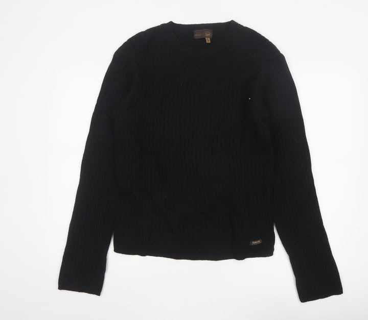 Gas Men’s Black XL Rib Knit Cotton Wool Crew Neck Pullover Jumper