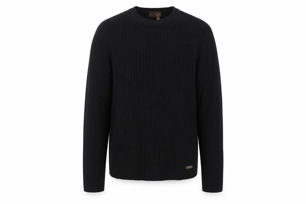 Front view of Gas Men’s Black XL Rib Knit Cotton Wool Crew Neck jumper