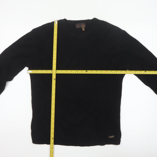 Gas Men’s Black XL Rib Knit Cotton Wool Crew Neck Pullover Jumper