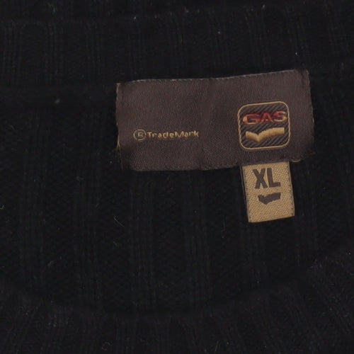 Gas Men’s Black XL Rib Knit Cotton Wool Crew Neck Pullover Jumper