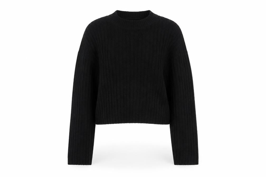 Front view of H&M Divided Women’s Black XS Ribbed Knit Cropped jumper