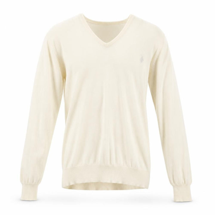 AllSaints Men’s Ivory XL Merino Wool V-Neck Pullover Jumper Logo