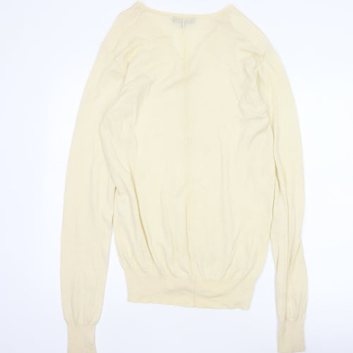 AllSaints Men’s Ivory XL Merino Wool V-Neck Pullover Jumper Logo