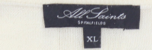 AllSaints Men’s Ivory XL Merino Wool V-Neck Pullover Jumper Logo