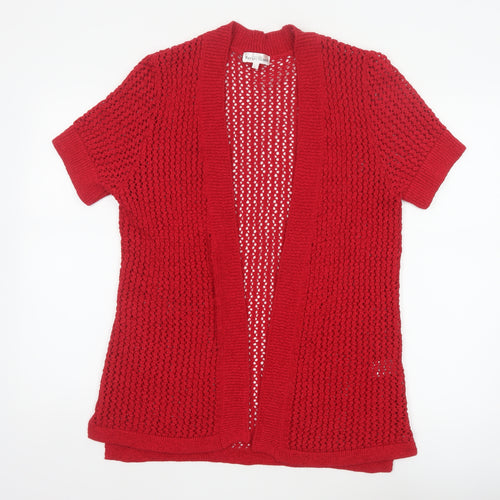 Northern Reflections Women Red L Open Knit Short Sleeve Cardigan