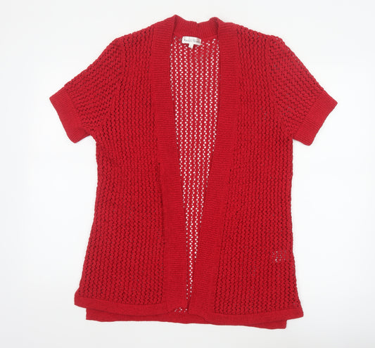 Northern Reflections Women Red L Open Knit Short Sleeve Cardigan