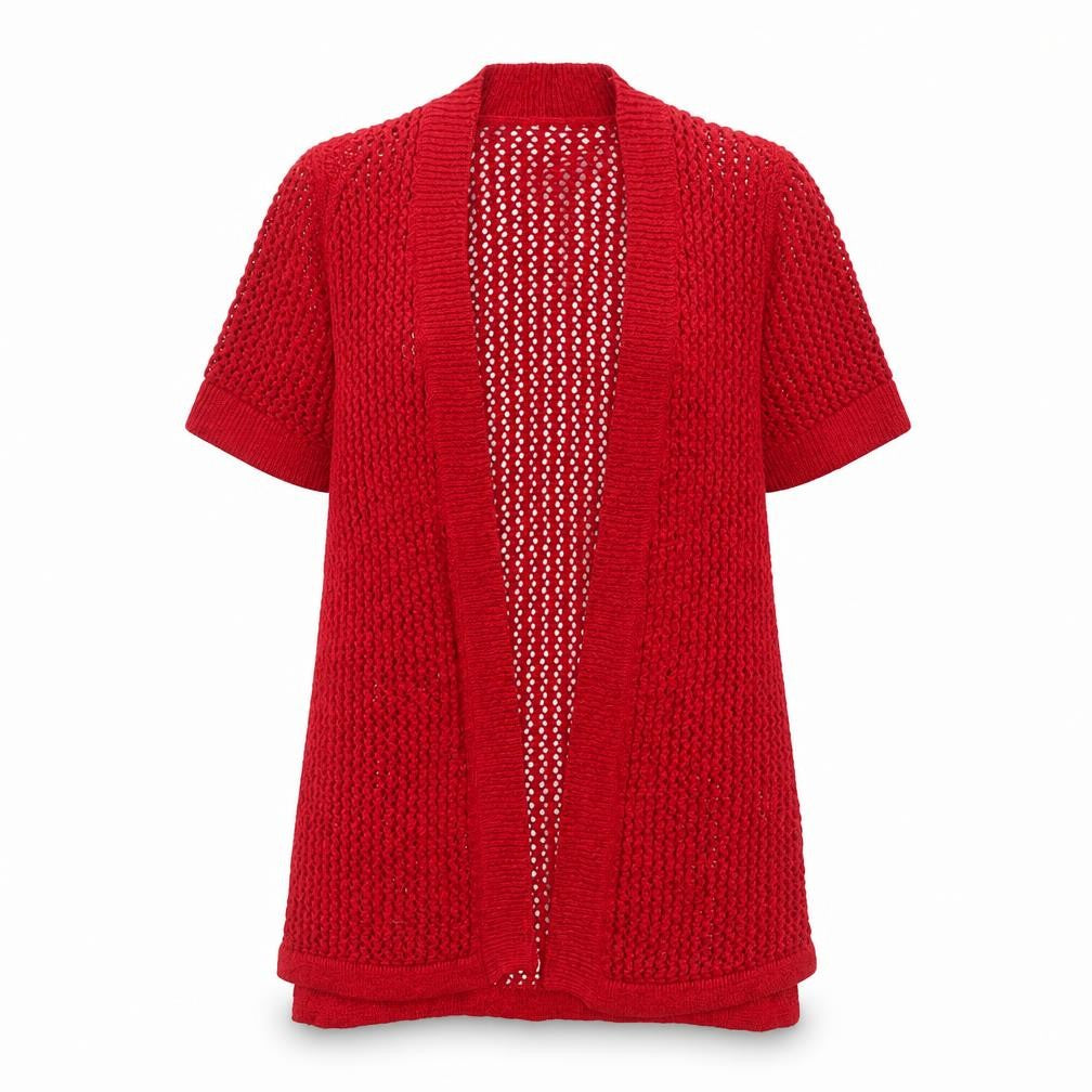 Northern Reflections Women Red L Open Knit Short Sleeve Cardigan