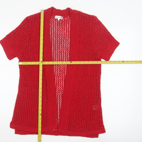 Northern Reflections Women Red L Open Knit Short Sleeve Cardigan