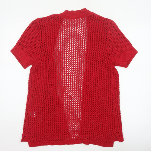Northern Reflections Women Red L Open Knit Short Sleeve Cardigan