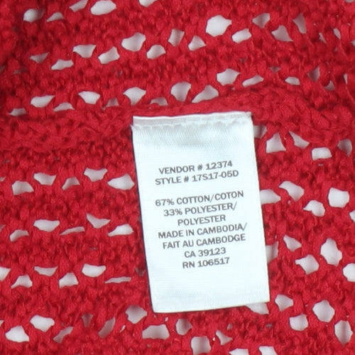 Northern Reflections Women Red L Open Knit Short Sleeve Cardigan