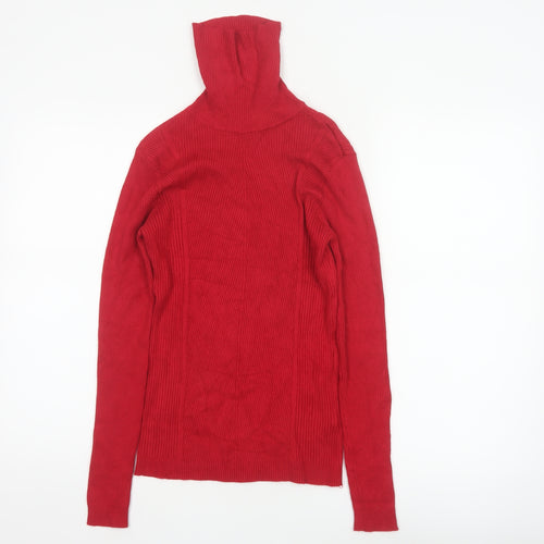 Cato Women Red S Rib Knit Roll Neck Long Sleeve Pullover Jumper