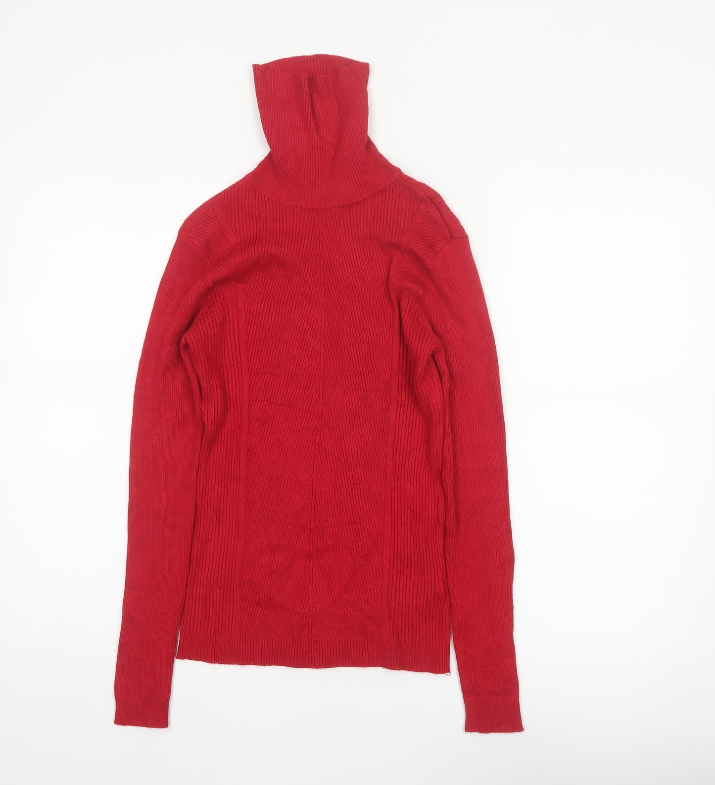 Cato Women Red S Rib Knit Roll Neck Long Sleeve Pullover Jumper