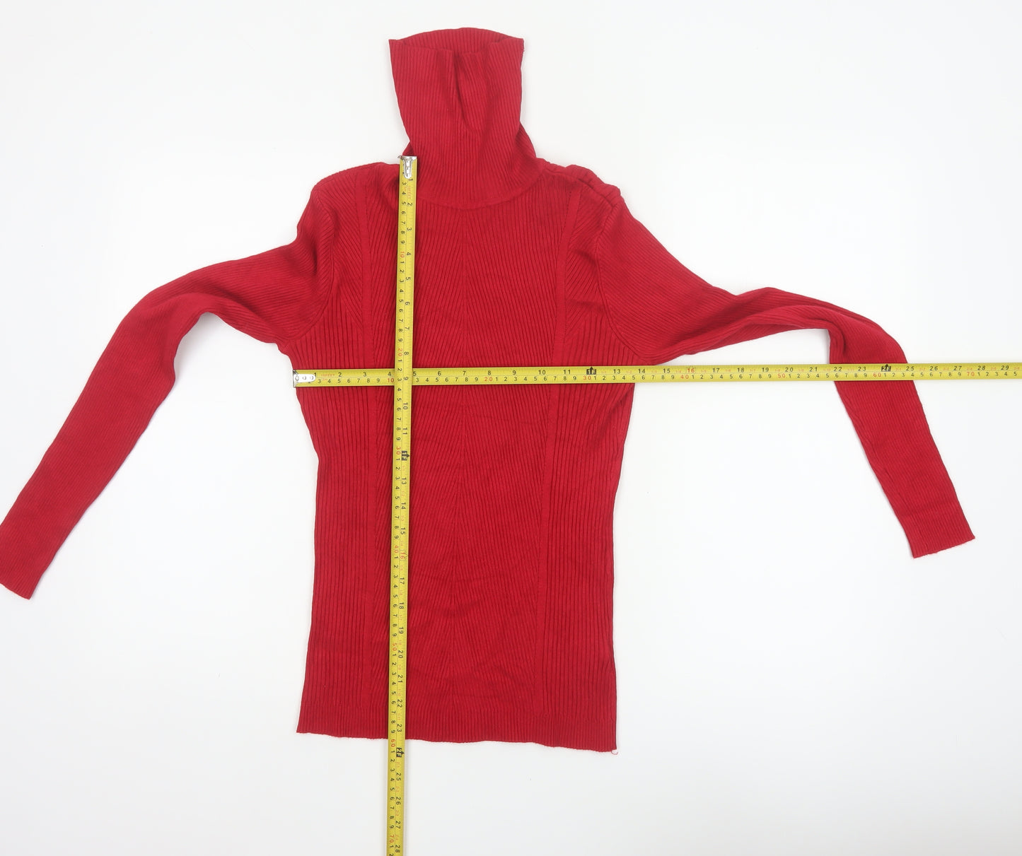 Cato Women Red S Rib Knit Roll Neck Long Sleeve Pullover Jumper
