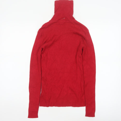 Cato Women Red S Rib Knit Roll Neck Long Sleeve Pullover Jumper