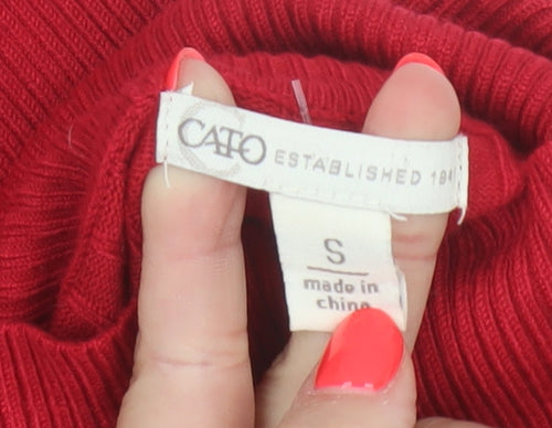 Cato Women Red S Rib Knit Roll Neck Long Sleeve Pullover Jumper