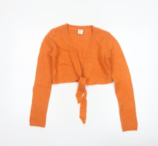 Camaieu Women Orange M Mohair Blend Wrap Cardigan Tie Knit