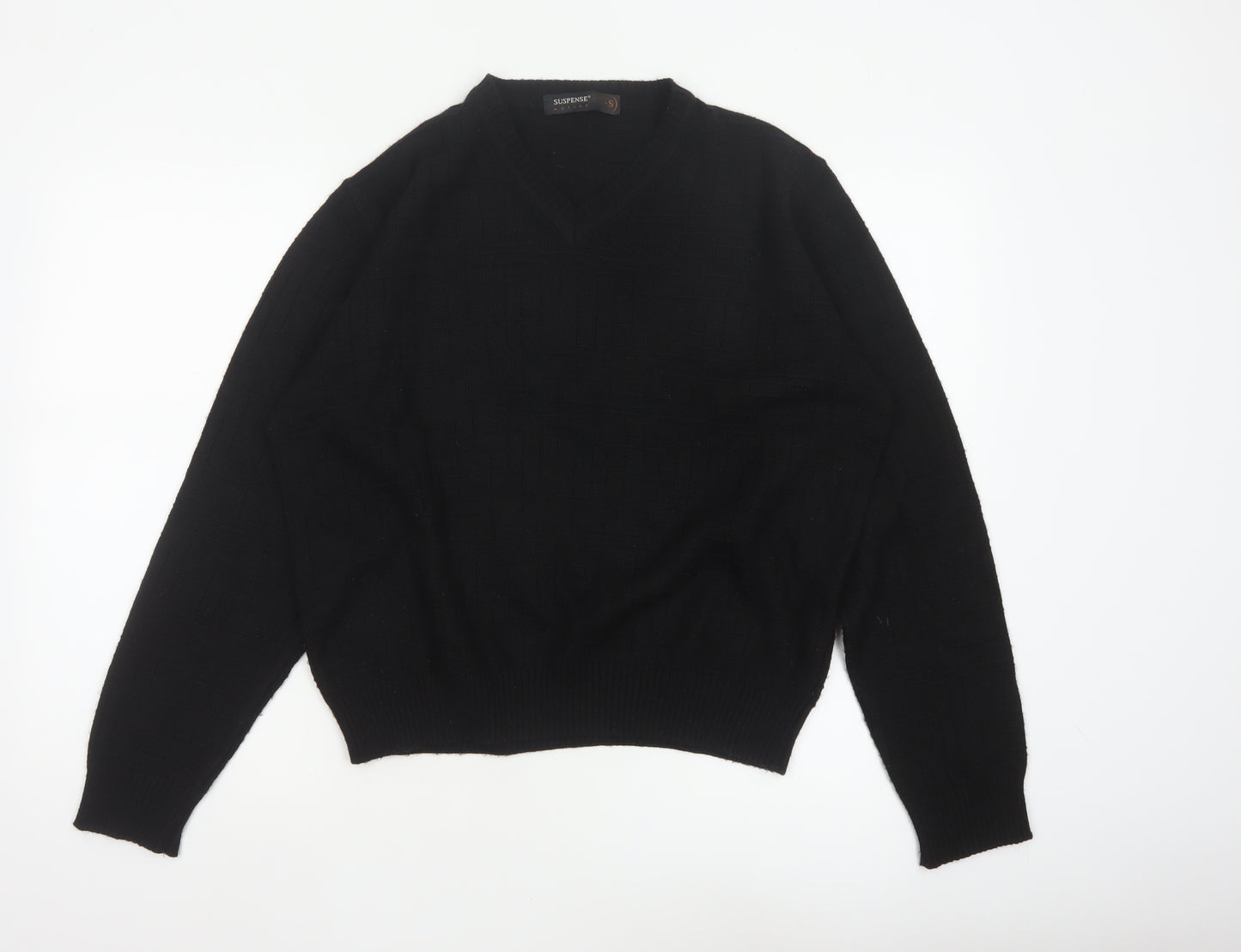 Suspense Men’s Black S V-Neck Wool Acrylic Geometric Knit Jumper
