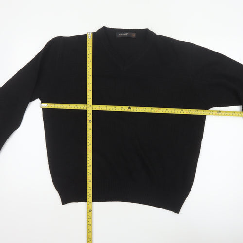 Suspense Men’s Black S V-Neck Wool Acrylic Geometric Knit Jumper