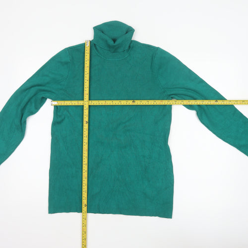 Coldwater Creek Women’s Green UK 14 Ribbed Roll Neck Pullover Jumper