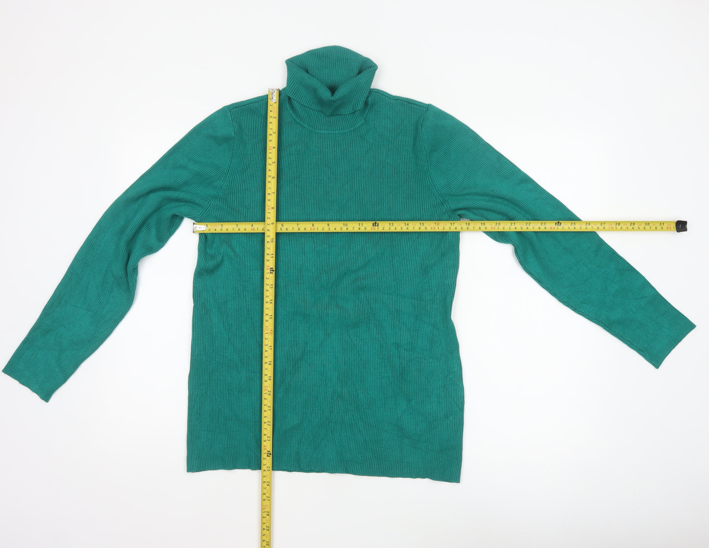Coldwater Creek Women’s Green UK 14 Ribbed Roll Neck Pullover Jumper