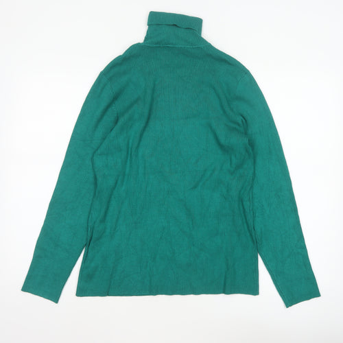 Coldwater Creek Women’s Green UK 14 Ribbed Roll Neck Pullover Jumper