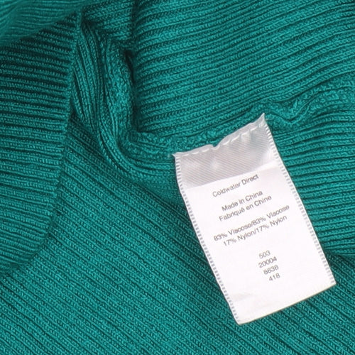 Coldwater Creek Women’s Green UK 14 Ribbed Roll Neck Pullover Jumper