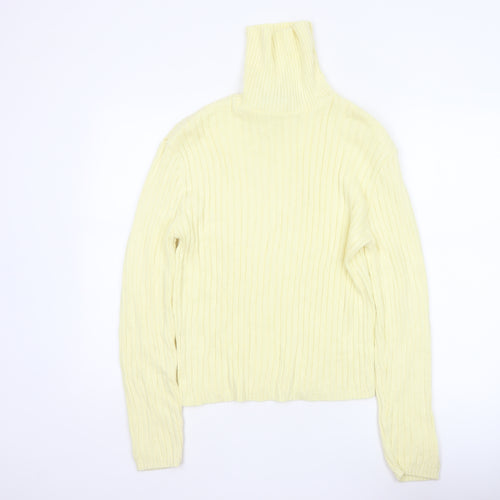 Forever Women Yellow M Ribbed Cotton High Neck Pullover Jumper