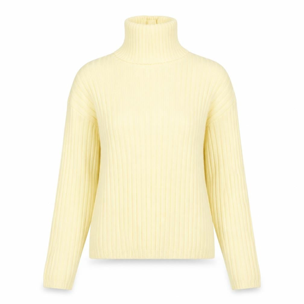 Front view of Forever Women Yellow M Ribbed Cotton High Neck jumper