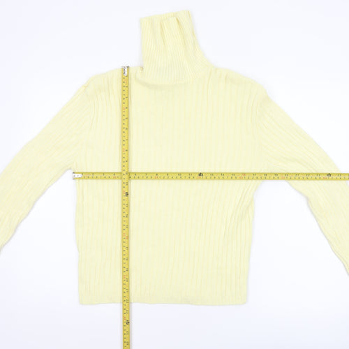 Forever Women Yellow M Ribbed Cotton High Neck Pullover Jumper