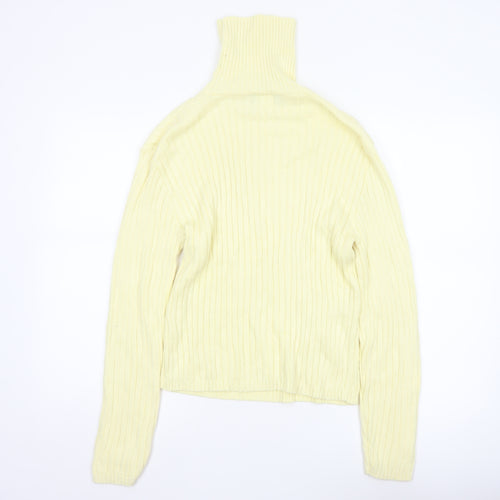 Forever Women Yellow M Ribbed Cotton High Neck Pullover Jumper