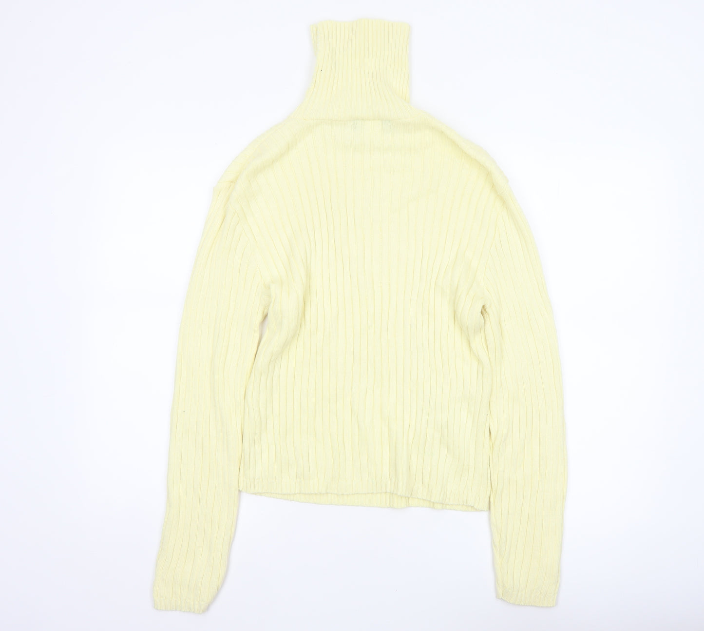 Forever Women Yellow M Ribbed Cotton High Neck Pullover Jumper