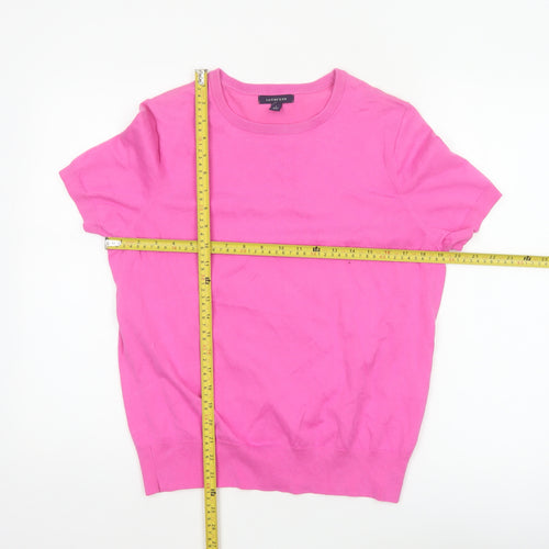 Lands' End Women Pink UK 14 Short Sleeve Crew Neck Knit Jumper