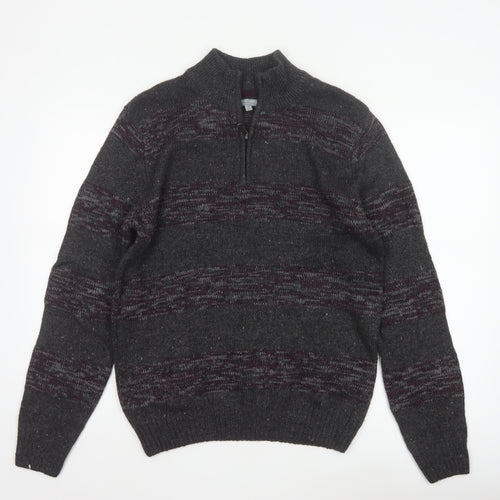 Method Men’s Grey M 1/4 Zip Mock Neck Striped Knit Jumper