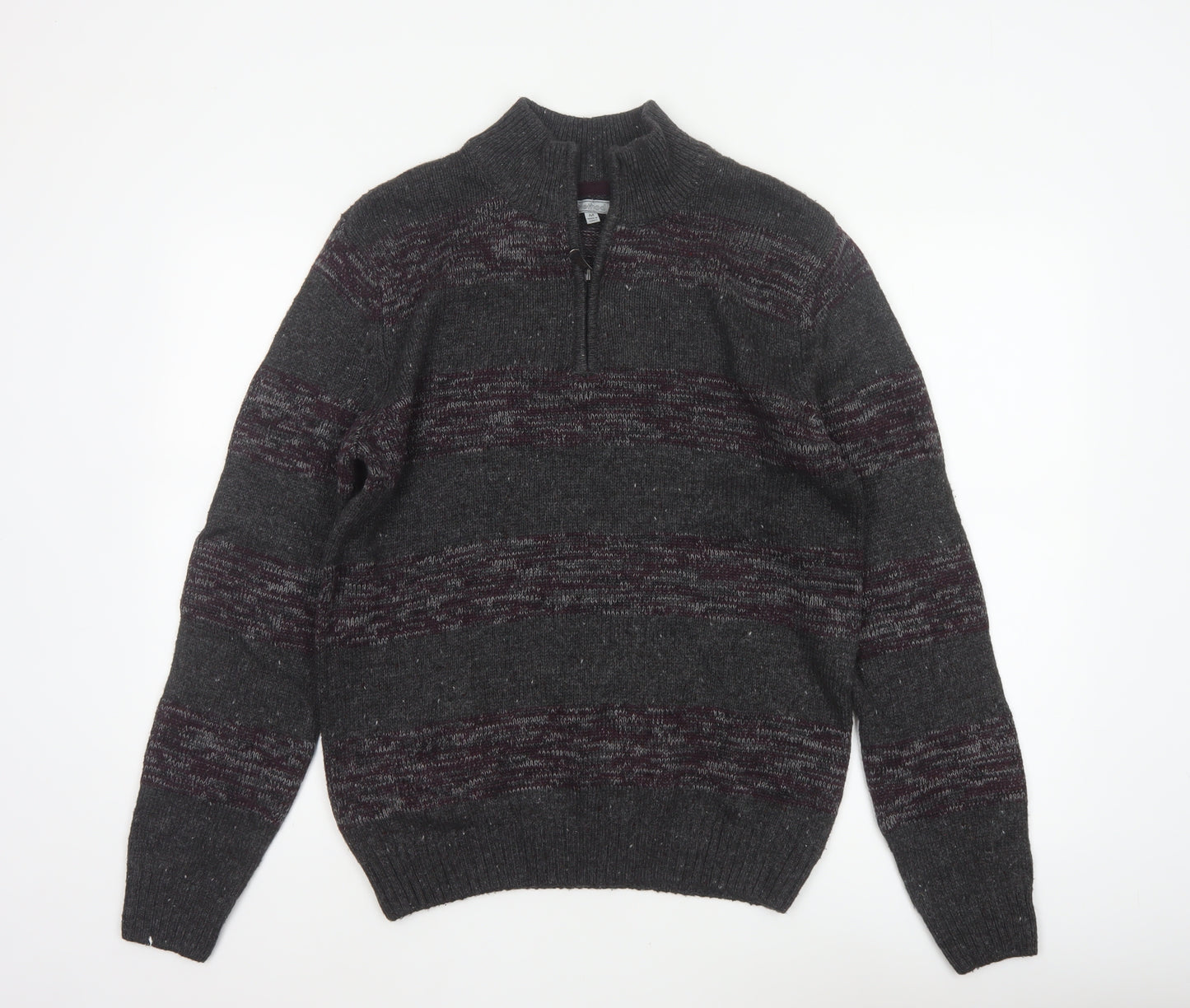 Method Men’s Grey M 1/4 Zip Mock Neck Striped Knit Jumper