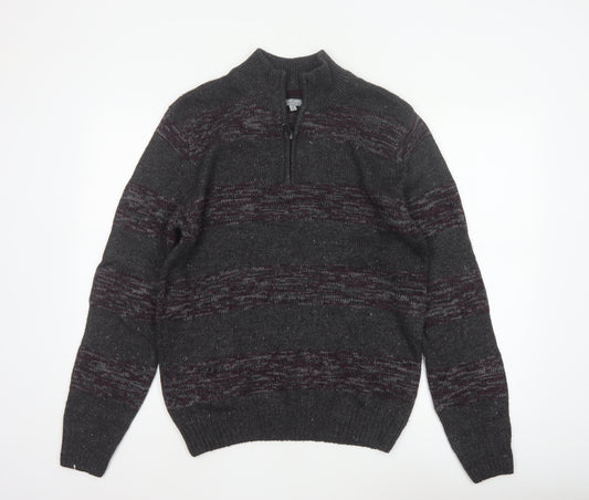 Method Men’s Grey M 1/4 Zip Mock Neck Striped Knit Jumper