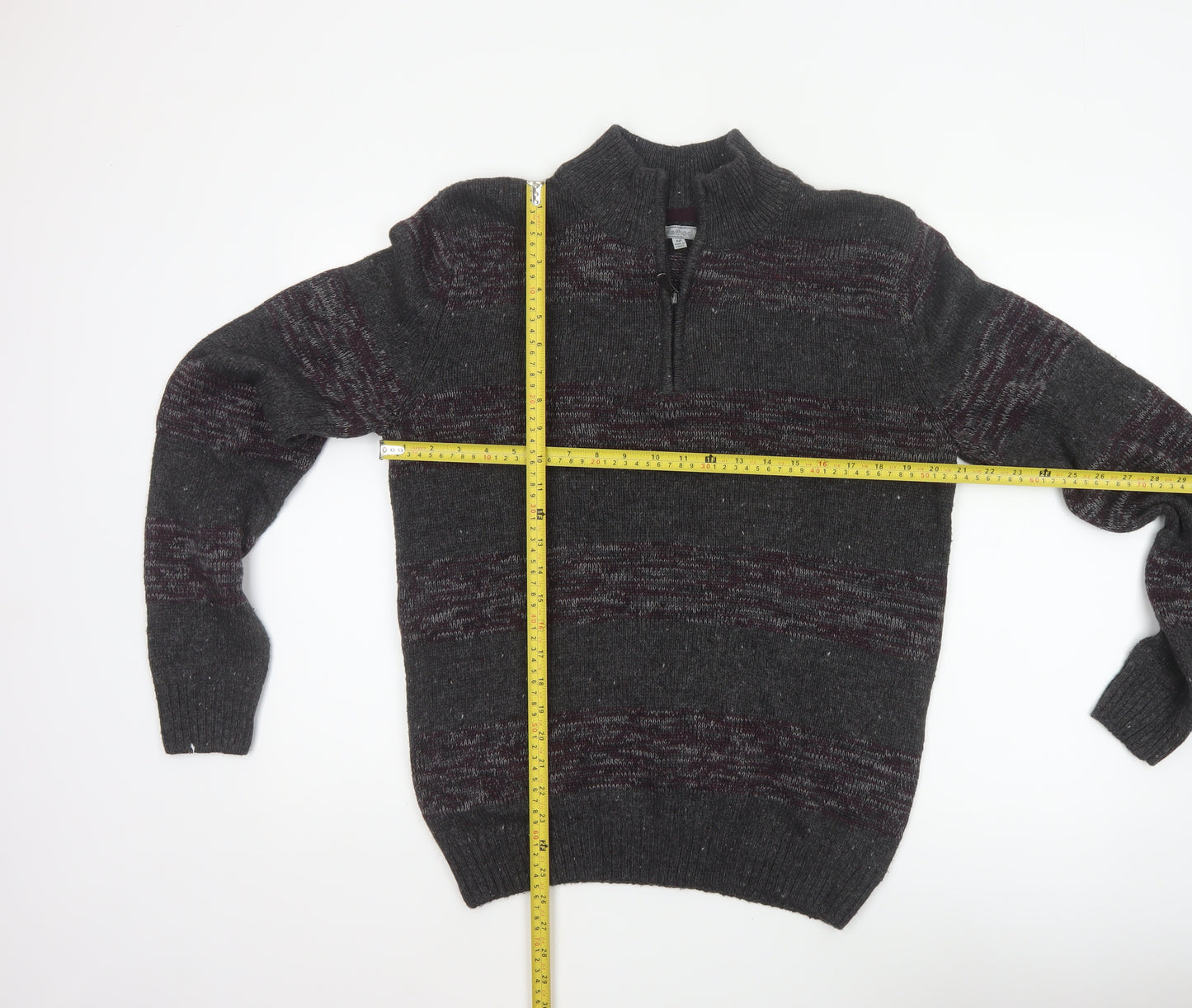 Method Men’s Grey M 1/4 Zip Mock Neck Striped Knit Jumper