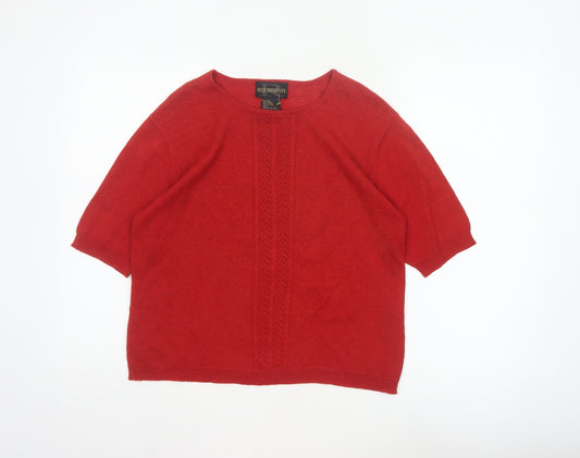 Requirements Women’s Red Ramie Cotton L Short Sleeve Crew Neck Jumper