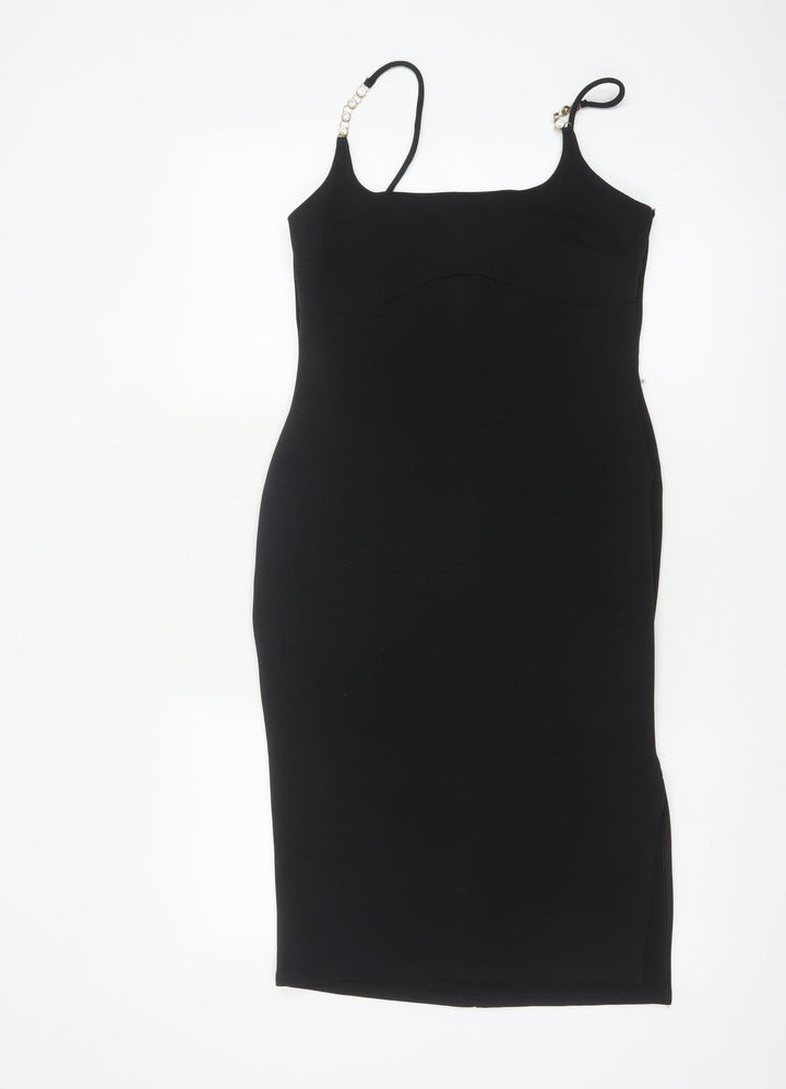 River Island Women Black UK 10 Bodycon Midi Dress Rhinestone Straps