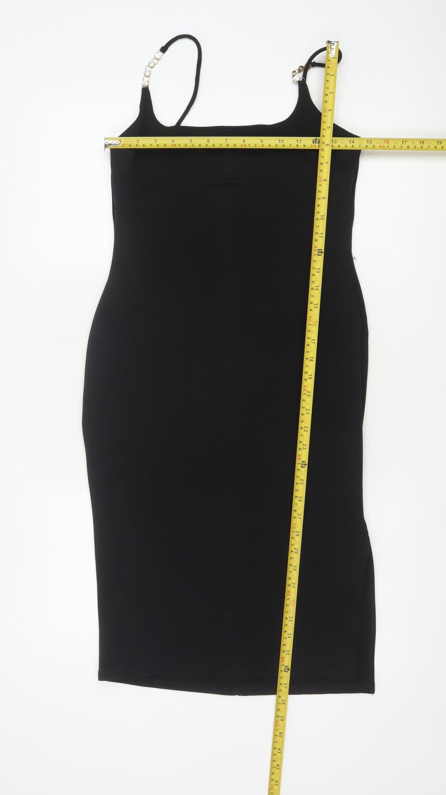 River Island Women Black UK 10 Bodycon Midi Dress Rhinestone Straps