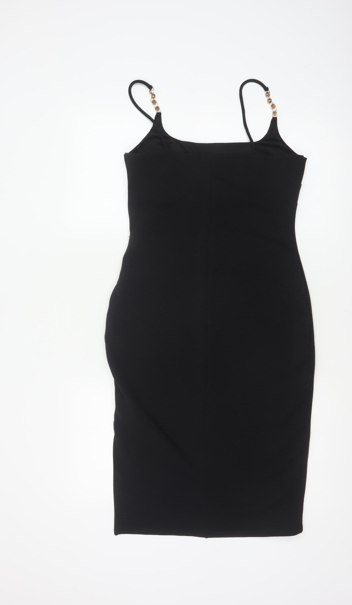 River Island Women Black UK 10 Bodycon Midi Dress Rhinestone Straps